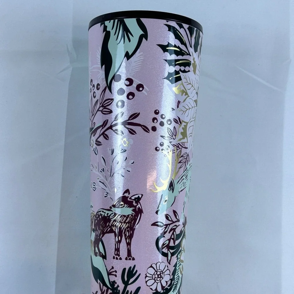 Starbucks 2022 Holiday Pink‎ Enchanted Forest Floral Tumbler 24oz Rare! SB-3